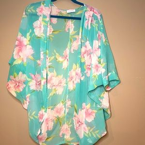 Mint Blue and Floral Shawl From Pink Lily